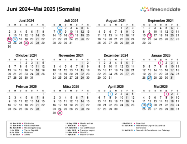 Kalender für 2024 in Somalia