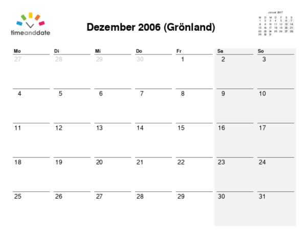 Kalender für 2006 in Grönland