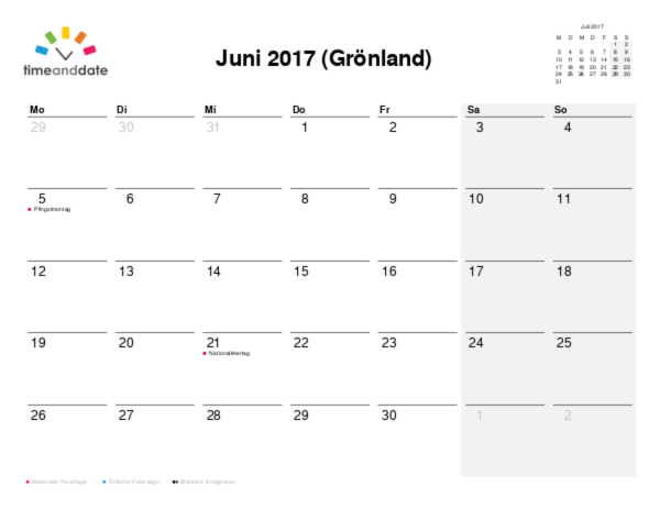 Kalender für 2017 in Grönland