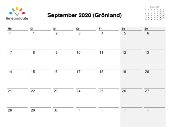 Kalender für 2020 in Grönland