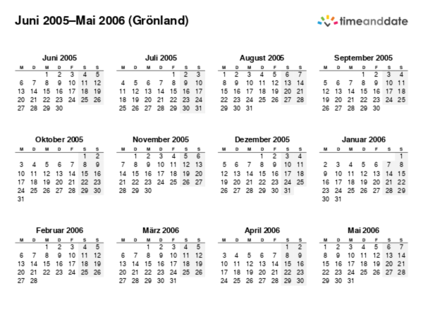 Kalender für 2005 in Grönland