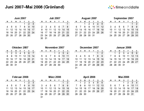 Kalender für 2007 in Grönland