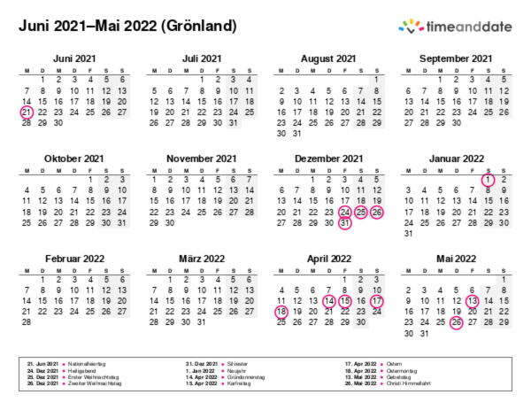 Kalender für 2021 in Grönland