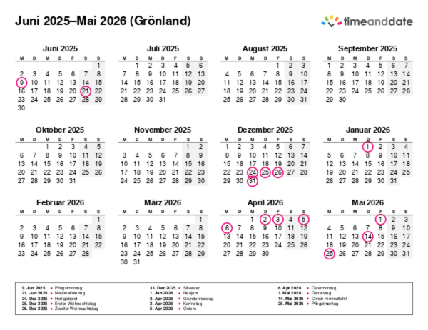 Kalender für 2025 in Grönland