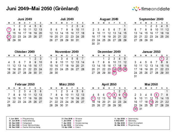 Kalender für 2049 in Grönland