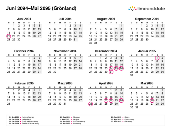 Kalender für 2094 in Grönland