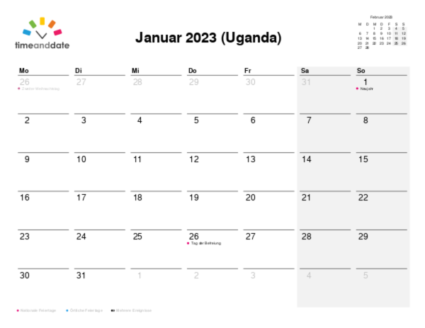 Kalender für 2023 in Uganda