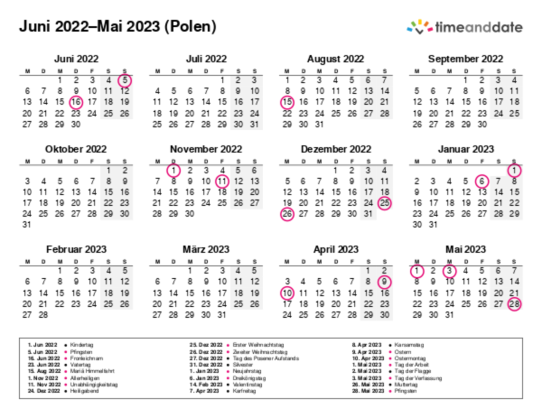 Kalender für 2022 in Polen