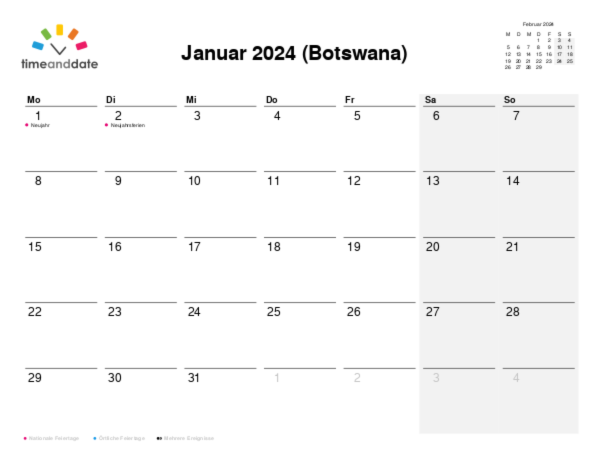 Kalender für 2024 in Botswana