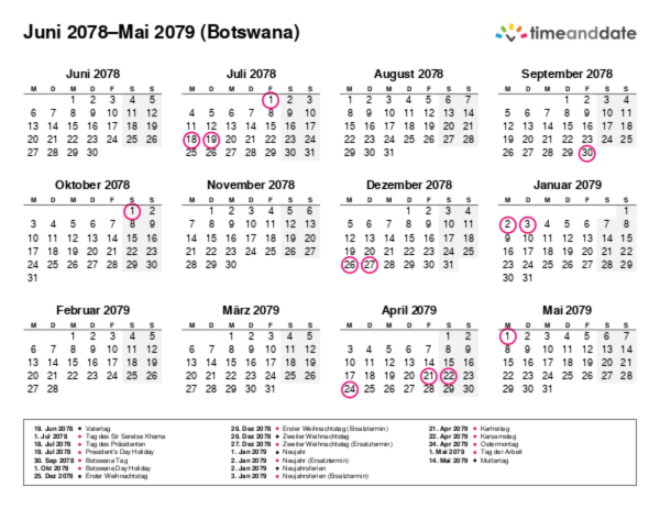 Kalender für 2078 in Botswana