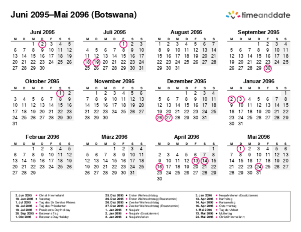 Kalender für 2095 in Botswana