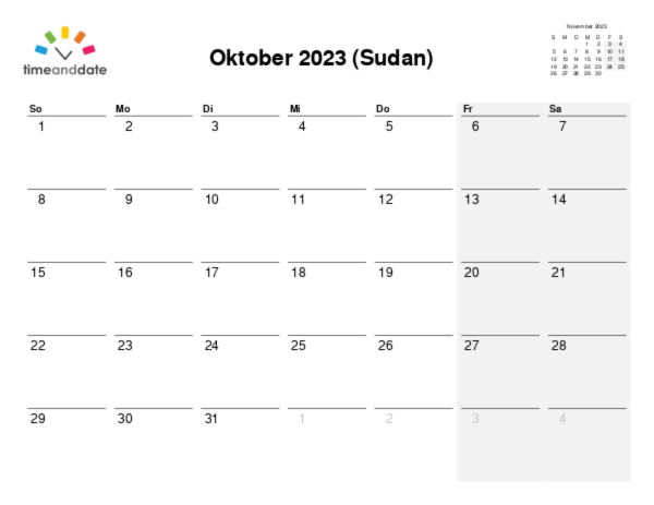Kalender für 2023 in Sudan
