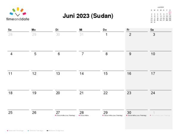 Kalender für 2023 in Sudan