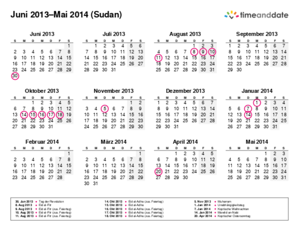 Kalender für 2013 in Sudan