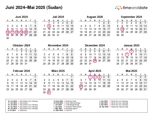 Kalender für 2024 in Sudan