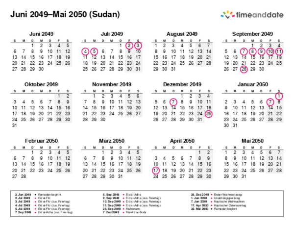 Kalender für 2049 in Sudan