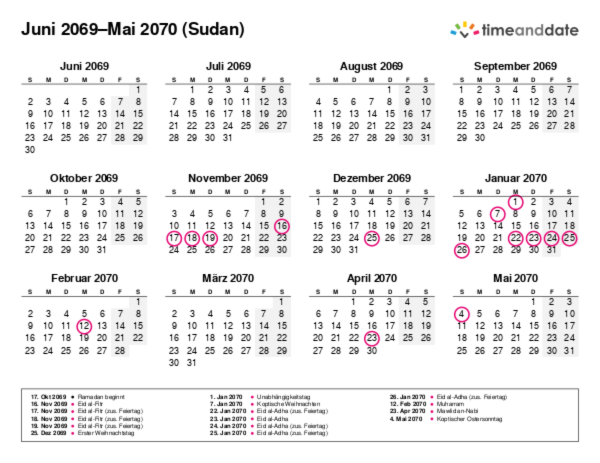 Kalender für 2069 in Sudan