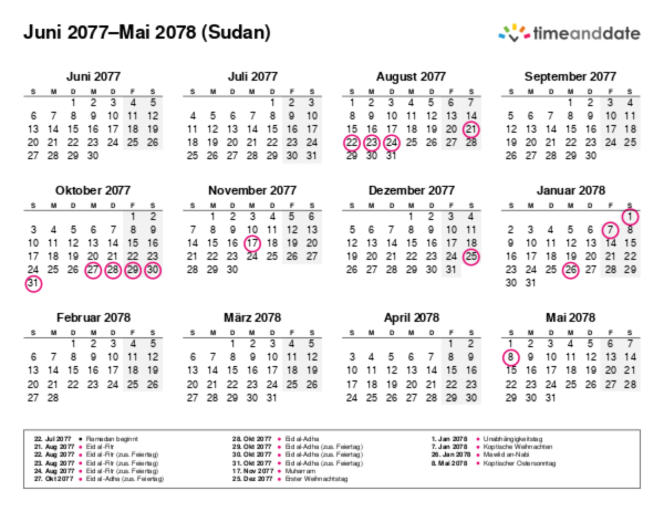 Kalender für 2077 in Sudan