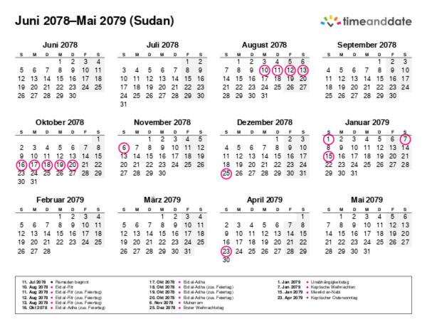 Kalender für 2078 in Sudan