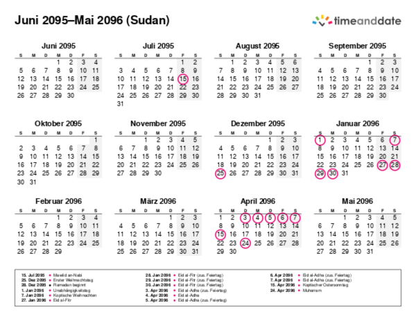 Kalender für 2095 in Sudan