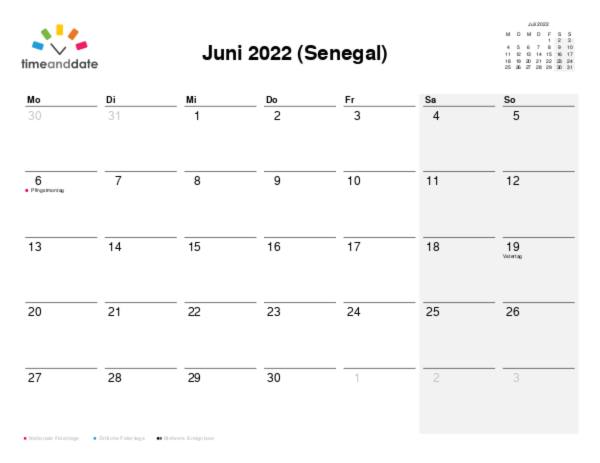 Kalender für 2022 in Senegal