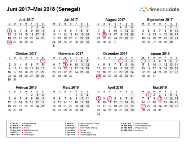 Kalender für 2017 in Senegal