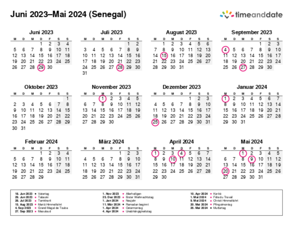 Kalender für 2023 in Senegal