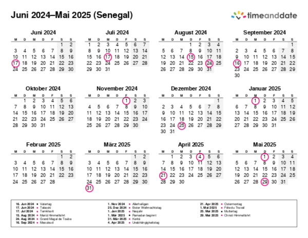 Kalender für 2024 in Senegal