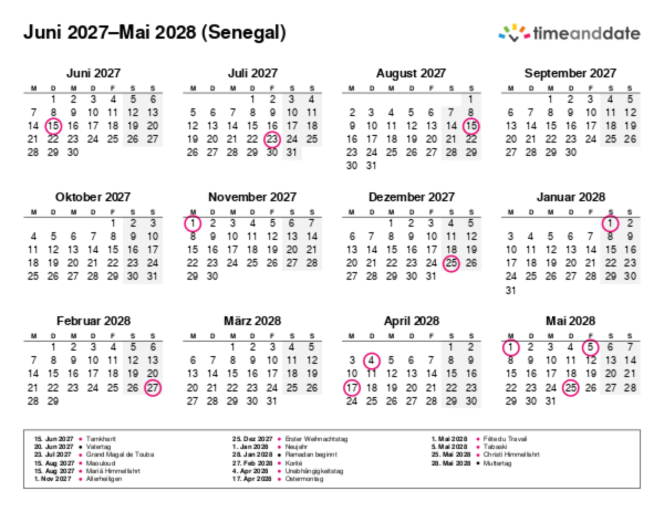 Kalender für 2027 in Senegal
