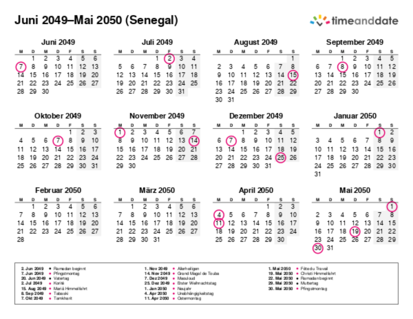 Kalender für 2049 in Senegal