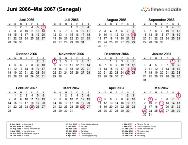 Kalender für 2066 in Senegal