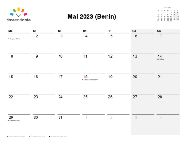 Kalender für 2023 in Benin