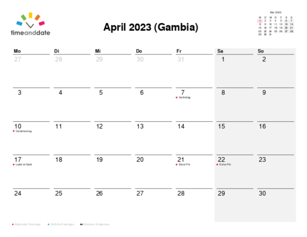Kalender für 2023 in Gambia