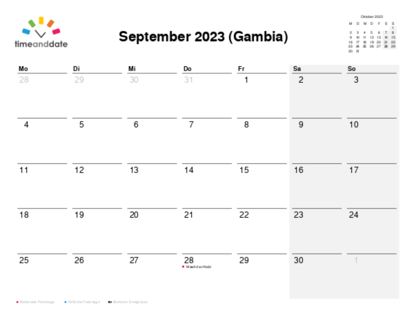 Kalender für 2023 in Gambia