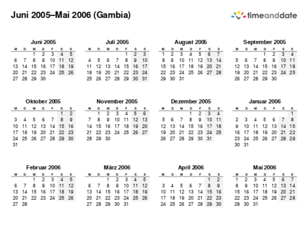 Kalender für 2005 in Gambia