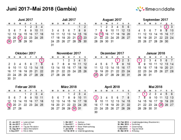Kalender für 2017 in Gambia