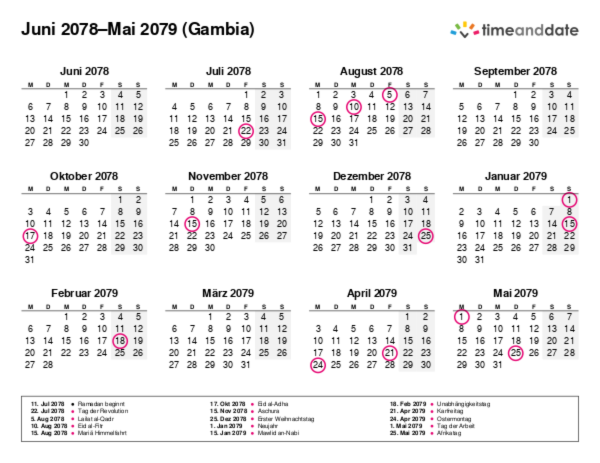 Kalender für 2078 in Gambia