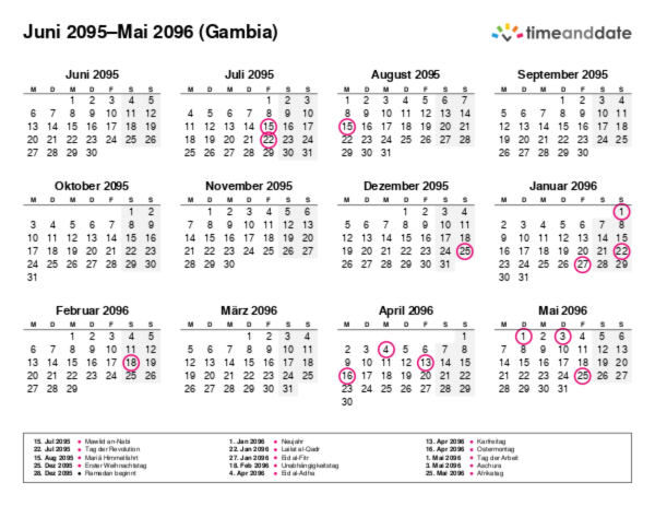 Kalender für 2095 in Gambia