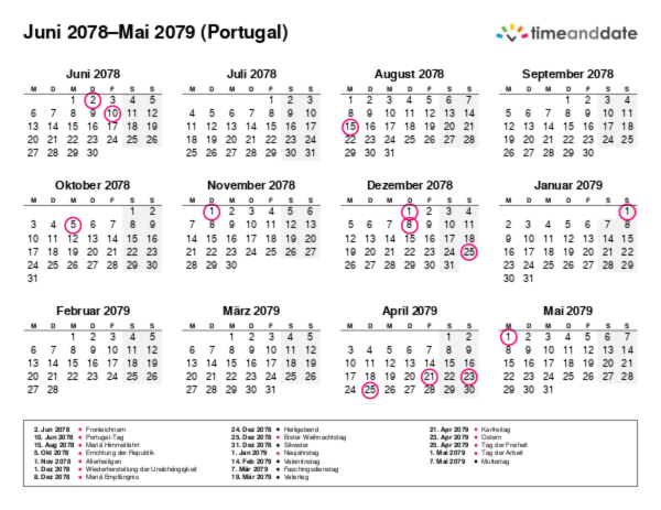 Kalender für 2078 in Portugal