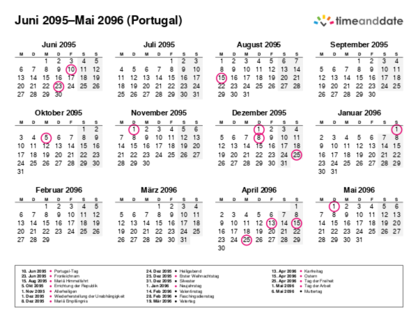 Kalender für 2095 in Portugal