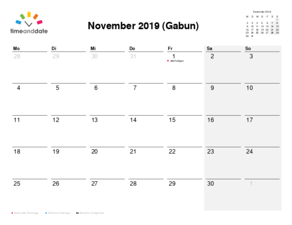 Kalender für 2019 in Gabun