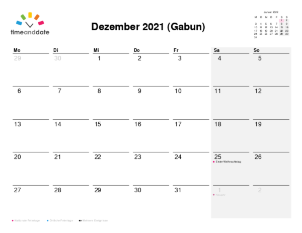 Kalender für 2021 in Gabun