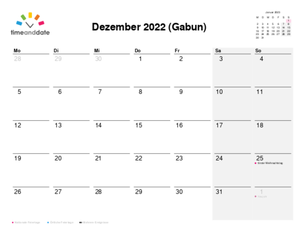 Kalender für 2022 in Gabun
