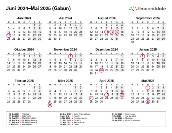 Kalender für 2024 in Gabun