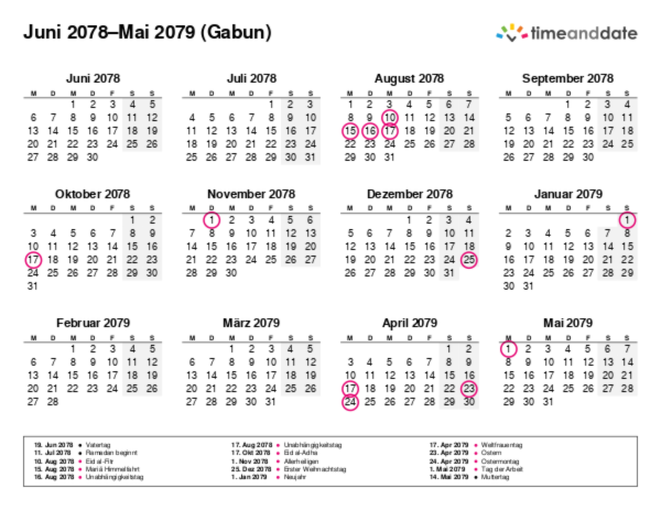 Kalender für 2078 in Gabun