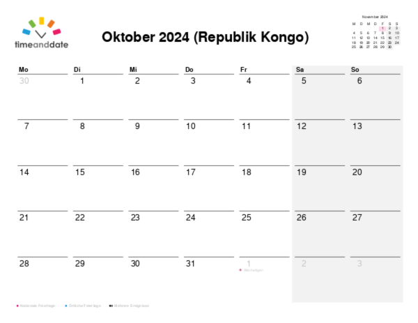 Kalender für 2024 in Republik Kongo