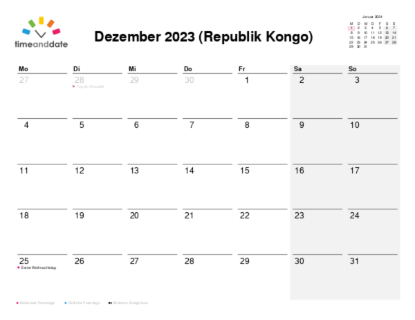 Kalender für 2023 in Republik Kongo