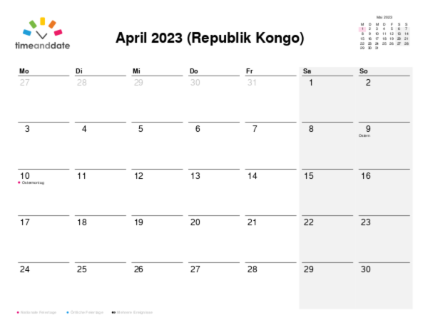 Kalender für 2023 in Republik Kongo