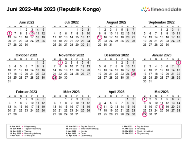 Kalender für 2022 in Republik Kongo