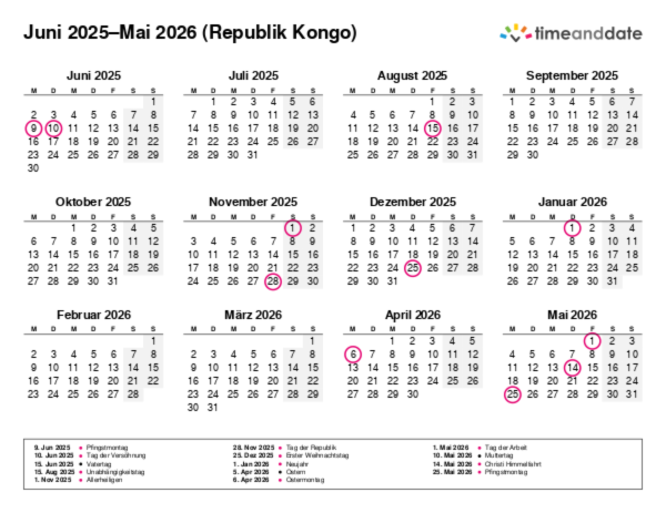Kalender für 2025 in Republik Kongo